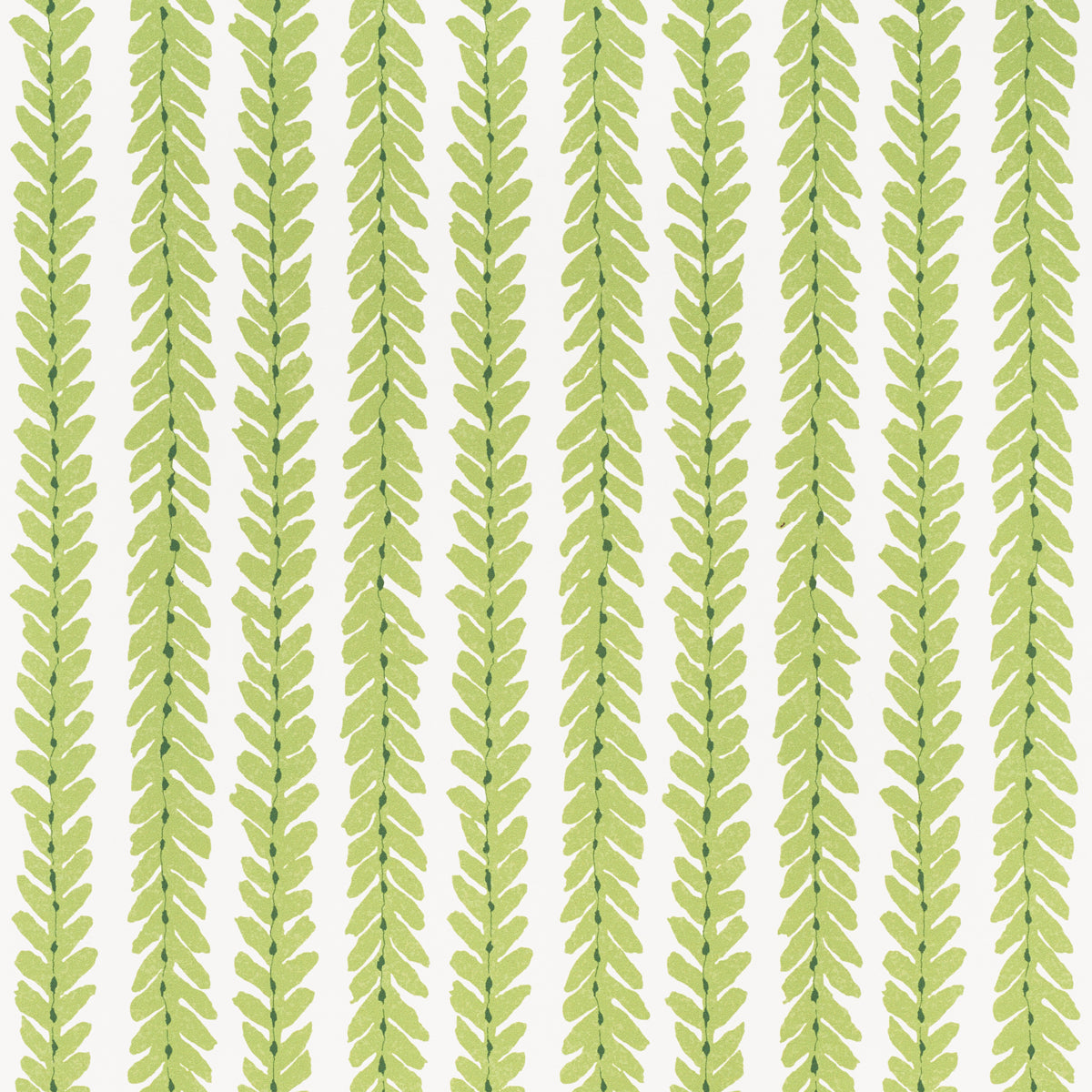 Vertical lime-green fern leaf pattern on pale cream background; botanical wallpaper design.
