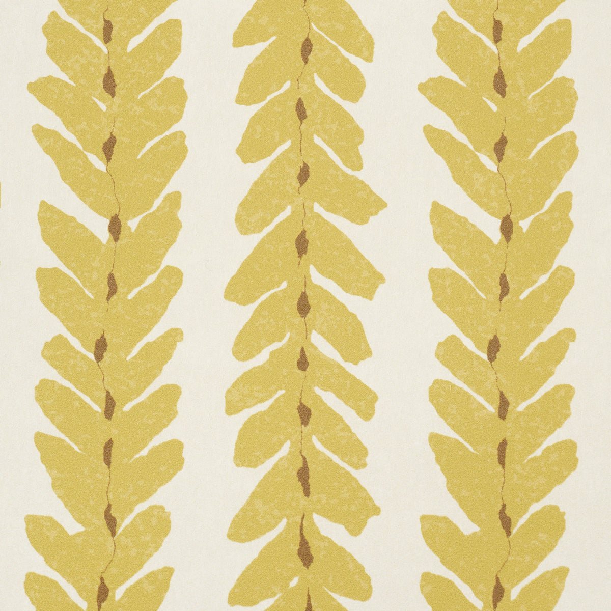 Decorative wallpaper with vertical gold fern motifs on cream background.