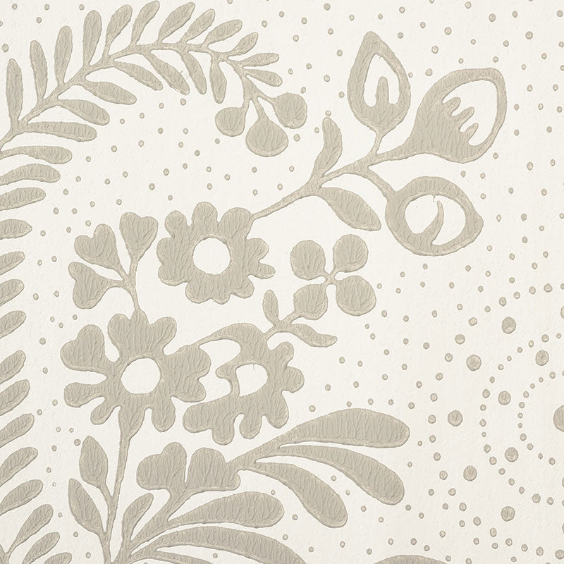 Beige floral damask pattern with vines, leaves and blossoms on a light cream background, ideal for wallpaper or fabric