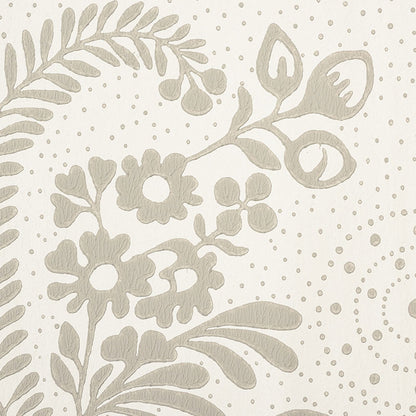 Beige floral damask pattern with vines, leaves and blossoms on a light cream background, ideal for wallpaper or fabric