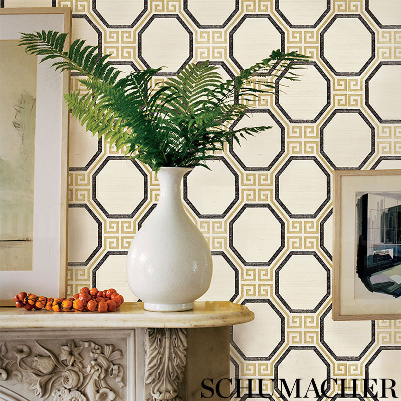 SCHUMACHER WALLCOVERING  ORIENT EXPRESS OCTAVIA SISAL   GOLD & JET   - 5008930