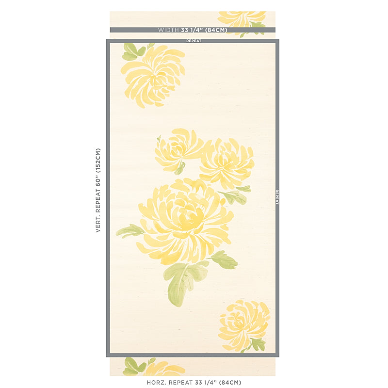 Rectangular cream rug runner featuring large yellow roses with green leaves and a gray border.