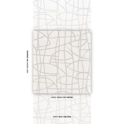 Light gray looping-line wallpaper swatch on cream-white background; folded panel.