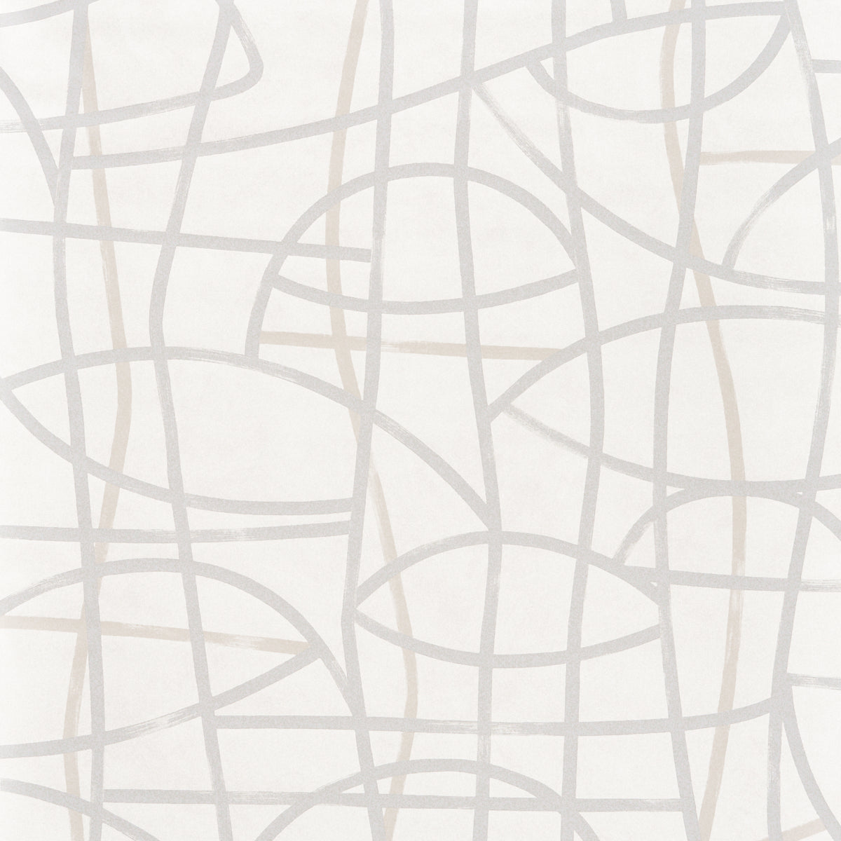 Abstract wallpaper with intertwined light gray and beige curved lines on white background.