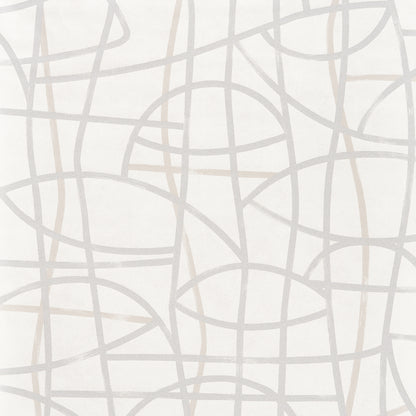 Abstract wallpaper with intertwined light gray and beige curved lines on white background.
