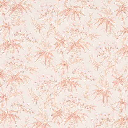 Peach palm leaf botanical pattern on cream background; tropical foliage print for fabric or wallpaper.