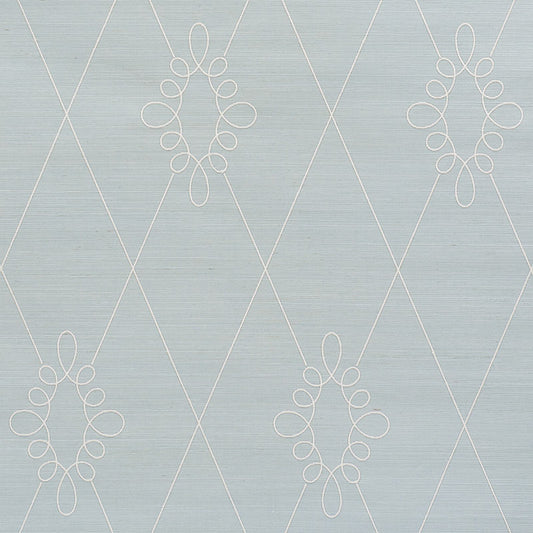SCHUMACHER  PRINTED & EMBELLISHED WALLCOVERINGS SYLVIE EMBROIDERED SISAL   WATER BLUE   - 5009271