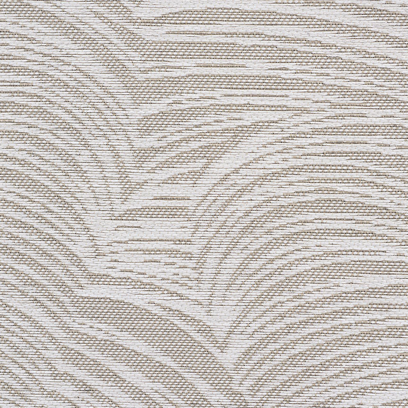 Beige and ivory wallcovering with a textured surface and flowing wavy stripe pattern, embellished.