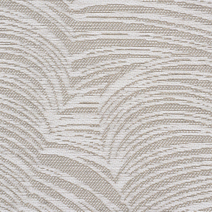 Beige and ivory wallcovering with a textured surface and flowing wavy stripe pattern, embellished.