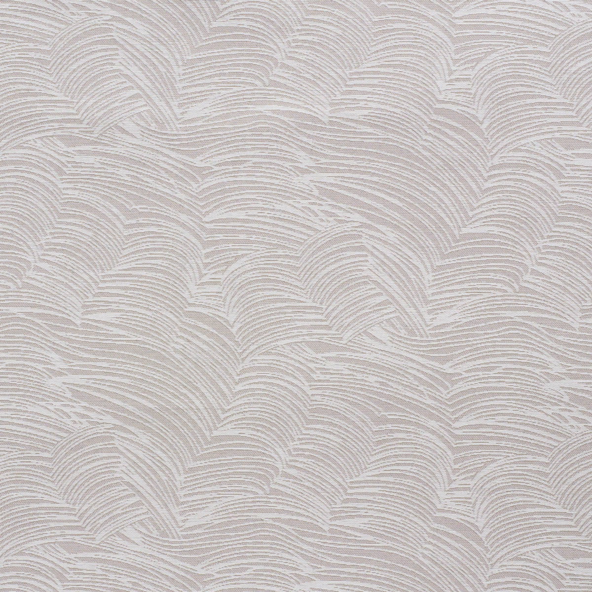 Soft pink wallpaper with an embossed white palm-leaf fan pattern of repeating curved lines.