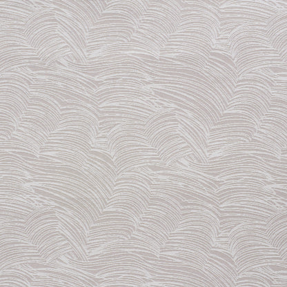 Soft pink wallpaper with an embossed white palm-leaf fan pattern of repeating curved lines.