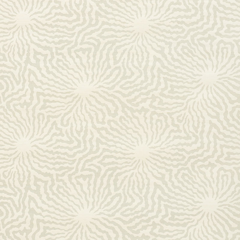 Beige wallpaper featuring cream radial starburst patterns formed by wavy lines.