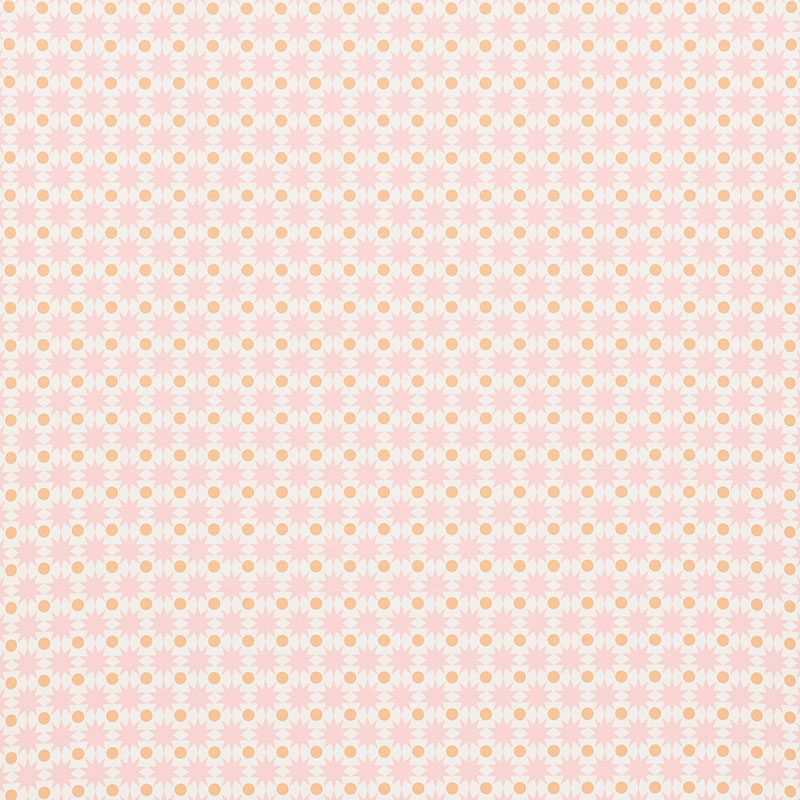 Soft peach gradient background with a narrow bottom border of tiny pink cosmos blossoms.