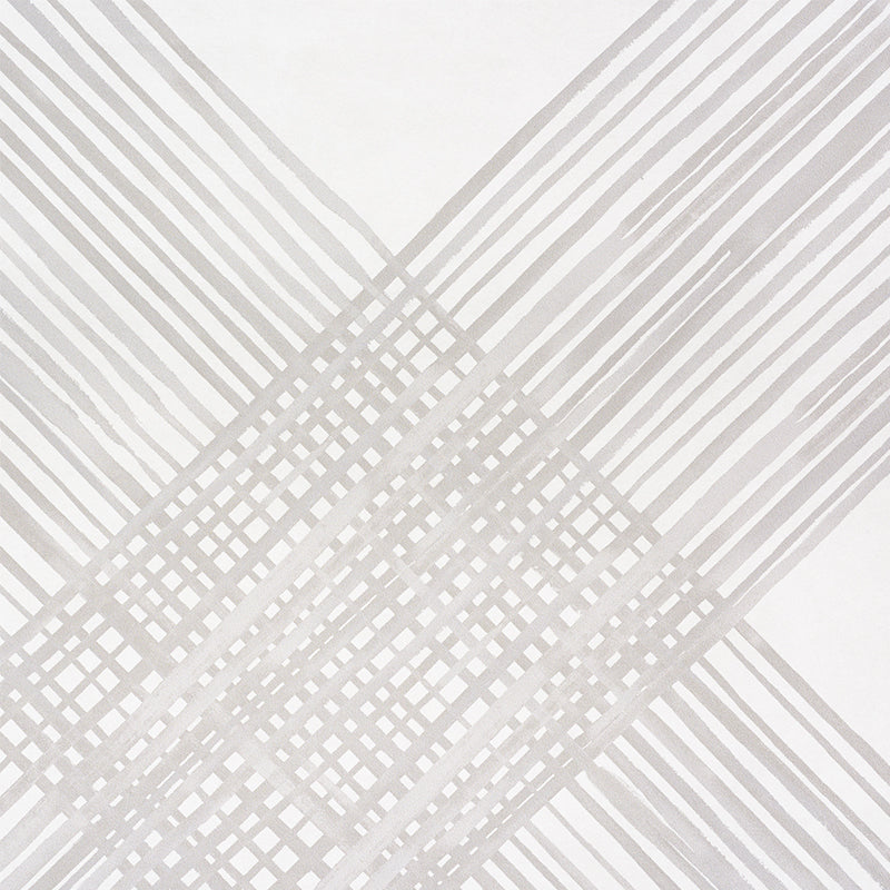Grey diagonal lattice pattern with intersecting lines creating a soft geometric plaid.
