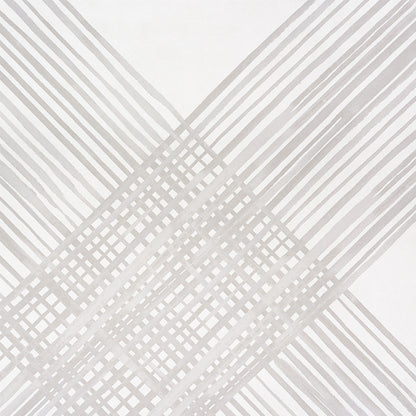 Grey diagonal lattice pattern with intersecting lines creating a soft geometric plaid.
