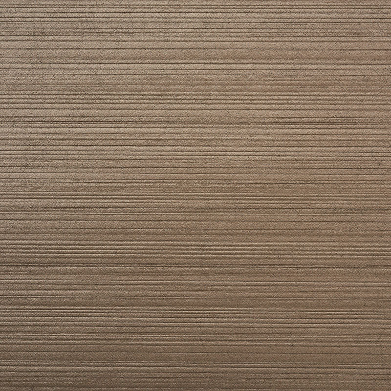 Brown textured wallcovering with even horizontal grooves in a rustic panel style.