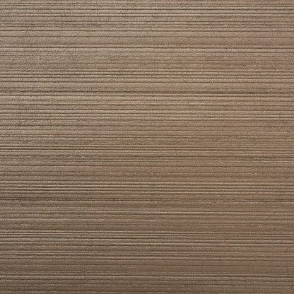 Brown textured wallcovering with even horizontal grooves in a rustic panel style.