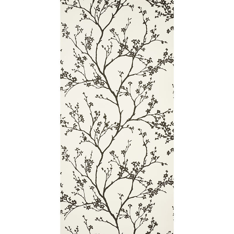 SCHUMACHER WALLCOVERING  SILVER LINING PERFORMANCE WALLCOVERINGS TWIGGY VINYL   BLACK ON IVORY   - 5010150