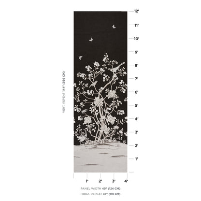 SCHUMACHER  SILVER LINING PERFORMANCE WALLCOVERINGS CHINOIS PALAIS VINYL PANEL   NOIR   - 5010162