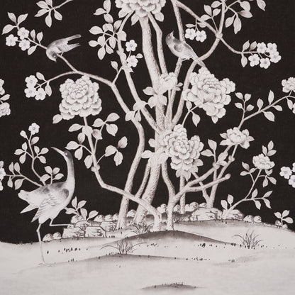 SCHUMACHER  SILVER LINING PERFORMANCE WALLCOVERINGS CHINOIS PALAIS VINYL PANEL   NOIR   - 5010162