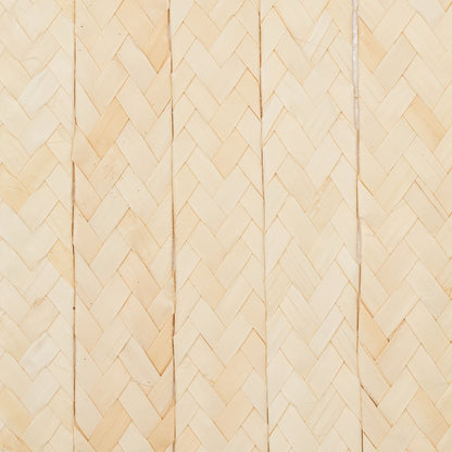 Natural beige braided buri grasscloth wallcovering with a woven texture.