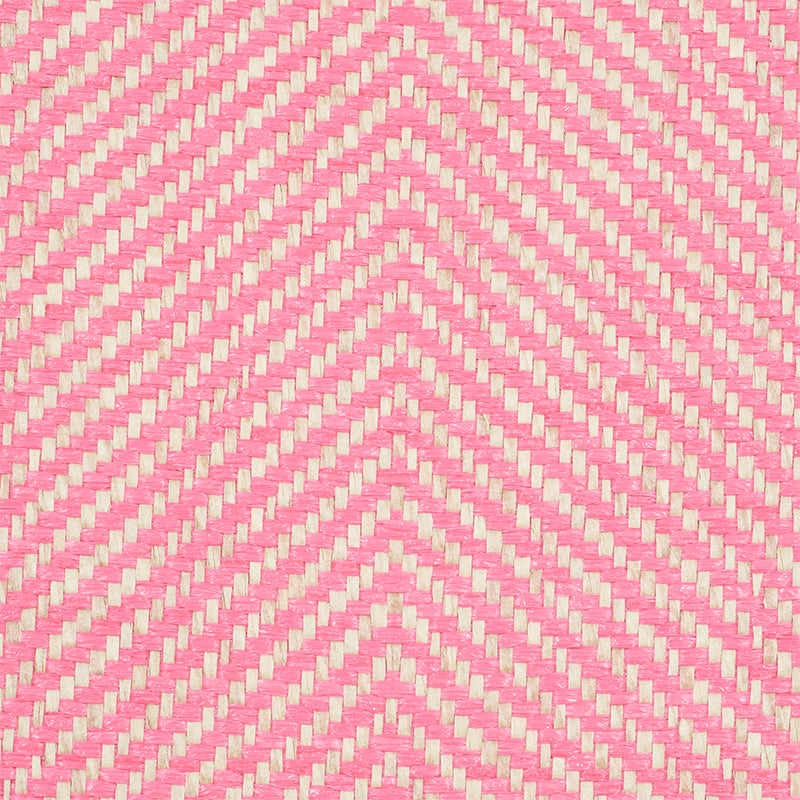 Pink and cream chevron woven fabric with zigzag stripes.