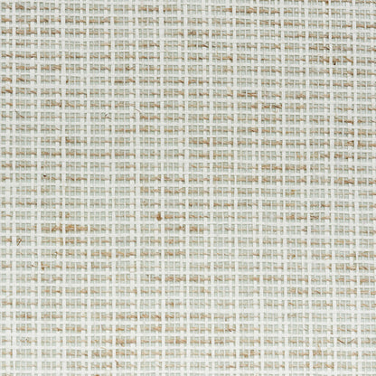 Neutral beige woven fabric texture with cream and tan threads in a grid pattern, rustic upholstery material.