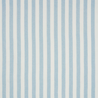 Blue and white vertical striped wallcovering with a textured linen stripe finish in sky blue.