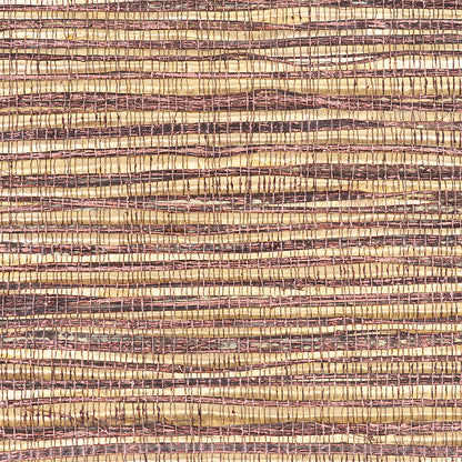 Textured wallcovering in metallized flax with aubergine color, featuring a woven texture.