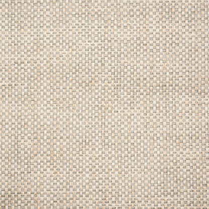 Beige, cream, and taupe-toned basket-weave paperweave wallcovering texture in granite color.