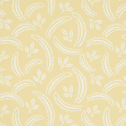Soft yellow background with a white floral pattern; a delicate botanical print suitable for wallpaper or fabric.