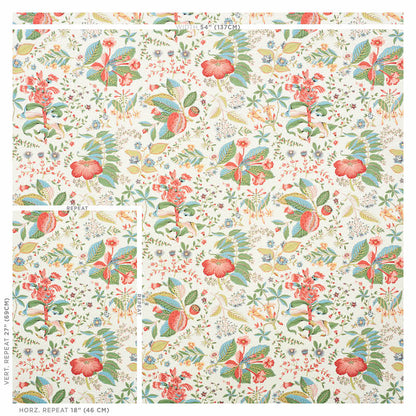 Cream wallpaper featuring a pomegranate botanical print with red and teal fruit and foliage.