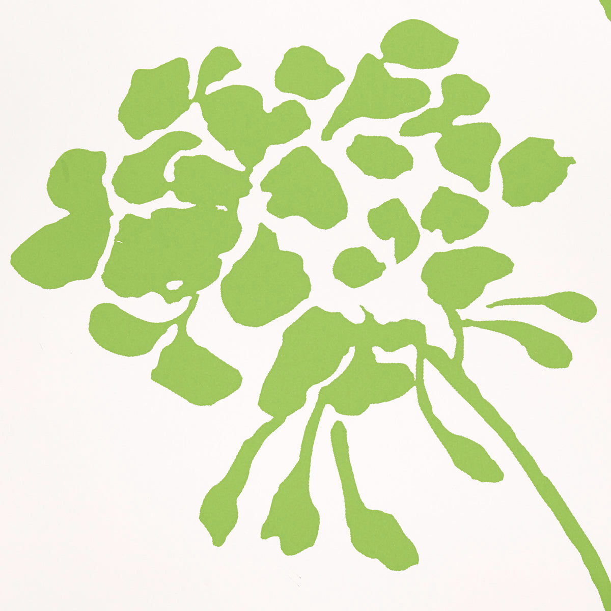 Lime green abstract botanical leaf motif on ivory background.