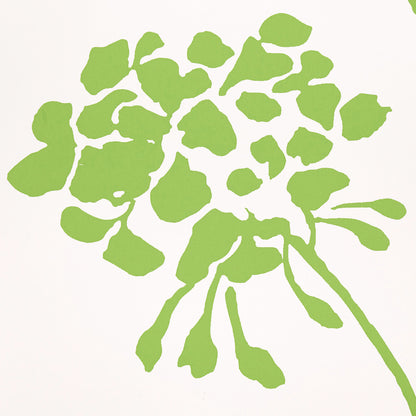 Lime green abstract botanical leaf motif on ivory background.