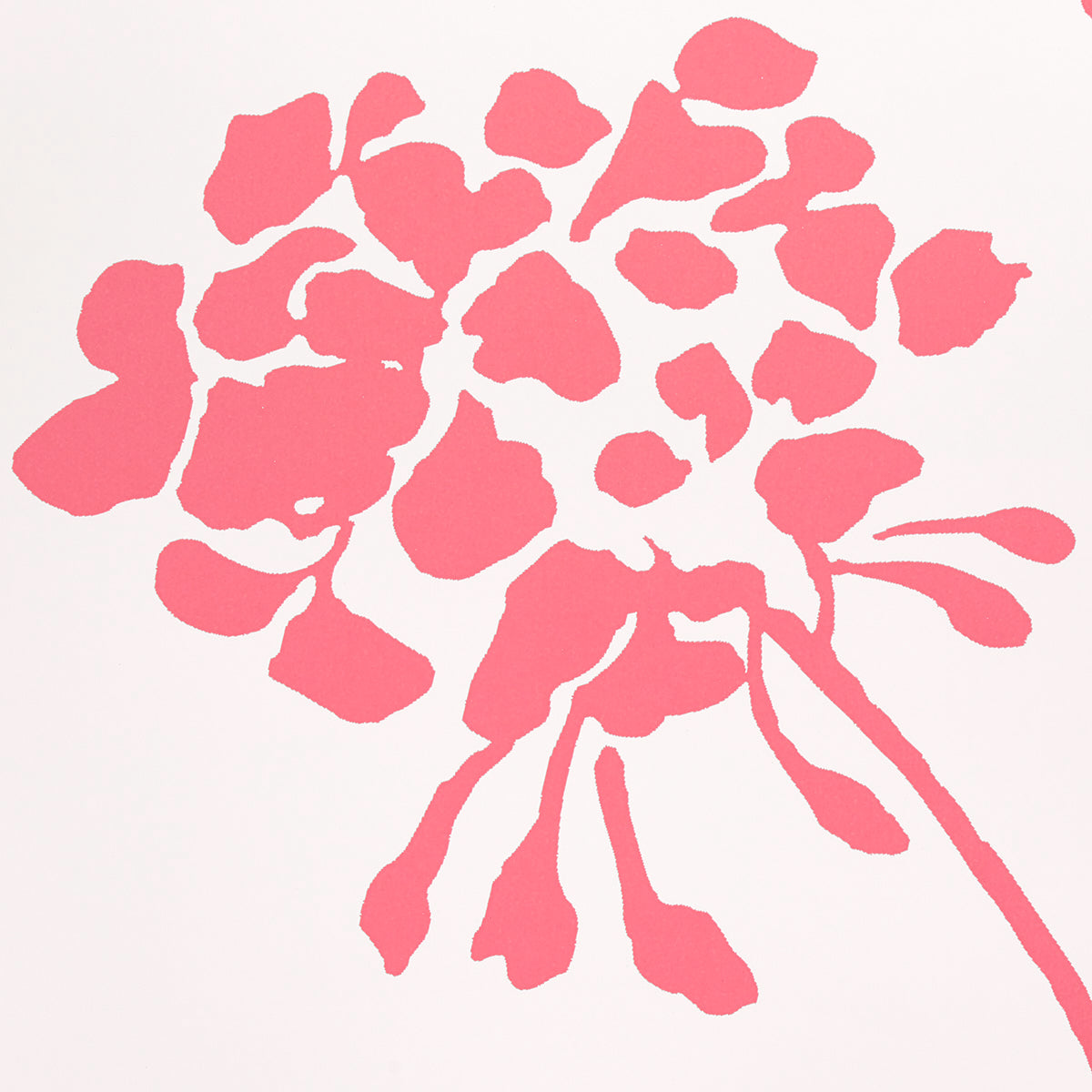 Coral on ivory abstract floral pattern with petal shapes and stems.