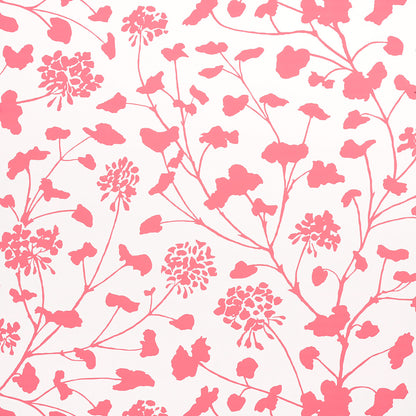 Soft coral on ivory botanical floral pattern with delicate stems, leaves and cluster blossoms.