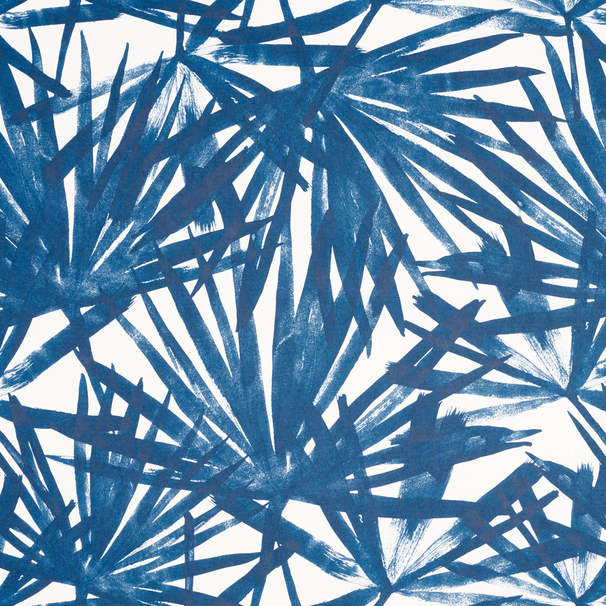 Blue palm leaf pattern; tropical, abstract textile print.