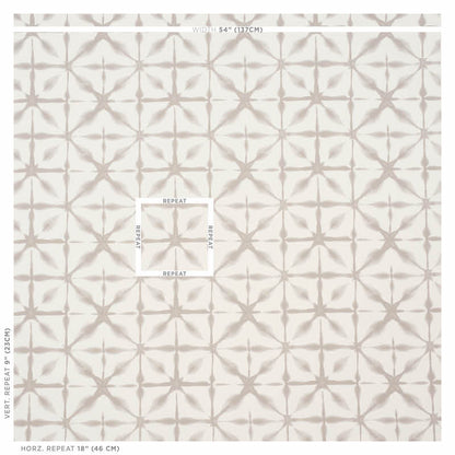 Taupe starburst geometric wallpaper pattern on off-white background; repeating 4-point star motif for walls.