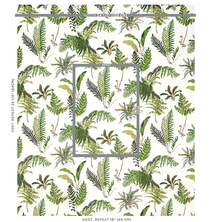 Botanical fern wallpaper in greens on ivory, repeating pattern for natural, nature-inspired decor.