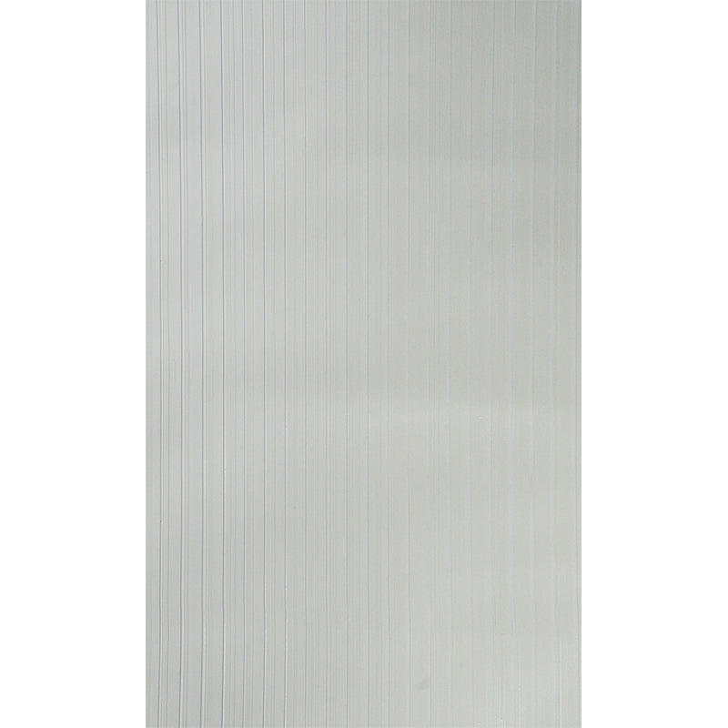 Light gray ribbed metal panel with narrow vertical grooves; flat sheet for wall cladding or industrial use.