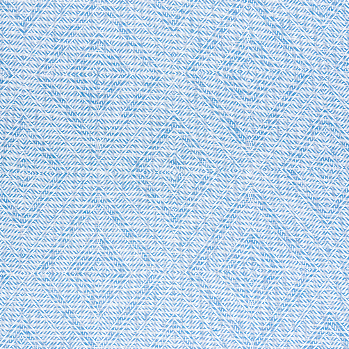 Light blue diamond geometric wallpaper with white stitch outlines; woven texture.