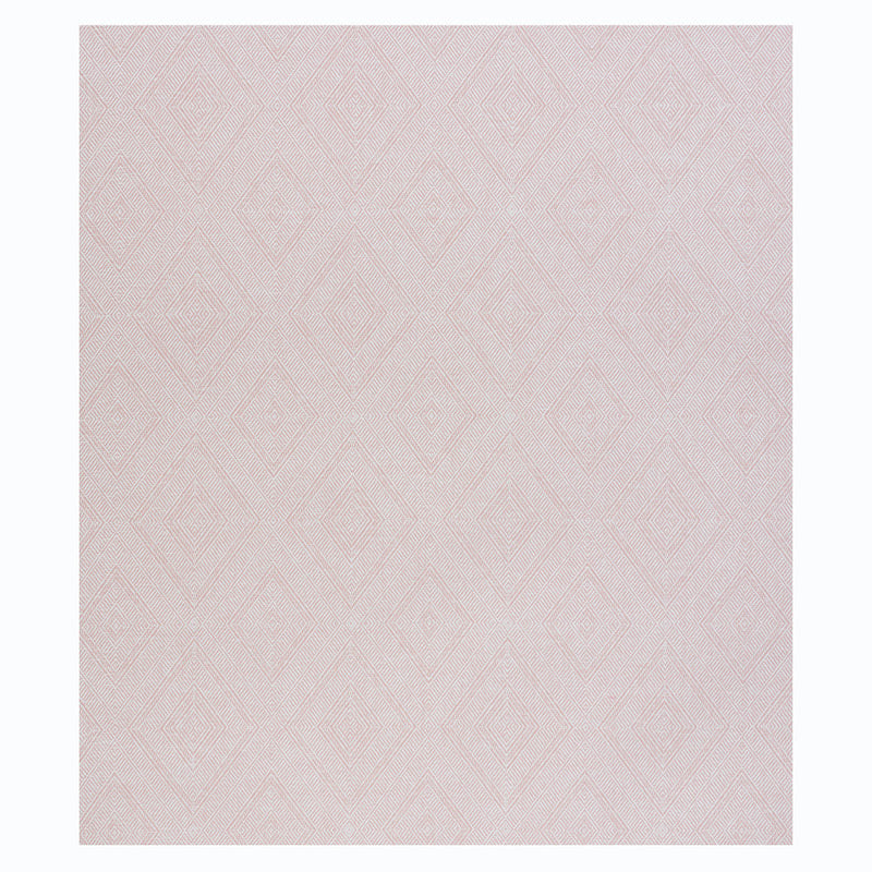 Blush pink woven wallcovering with subtle diamond lattice pattern and textured surface.