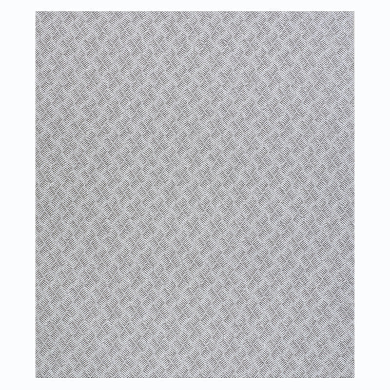 Gray wallcovering swatch with a fine diamond lattice pattern and a subtle chevron-like weave.