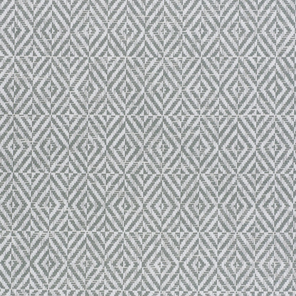 Gray two-tone woven fabric with repeating diamond and chevron geometric pattern; textile texture