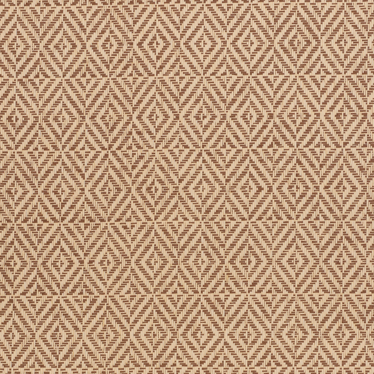 Beige-brown woven fabric with a repeating diamond lattice and chevron triangles, rustic upholstery style.