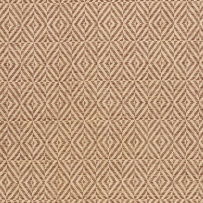Beige-brown woven fabric with a repeating diamond lattice and chevron triangles, rustic upholstery style.