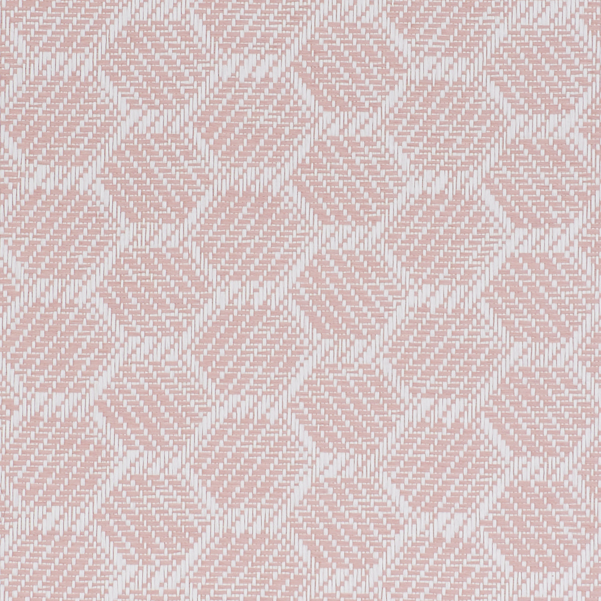 Soft pink and white geometric woven fabric with diamond motifs and diagonal hatch lines, suitable for upholstery.