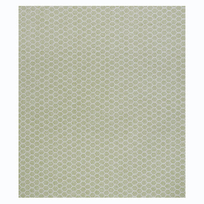 Off-white wallpaper with subtle gradient and sage green honeycomb border trim.
