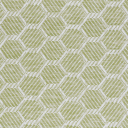 Olive green and cream woven fabric with a diagonal striped diamond pattern.