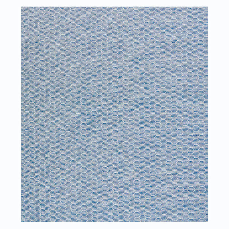 Soft blue gradient wallcovering with a blue hex-pattern strip along the bottom.